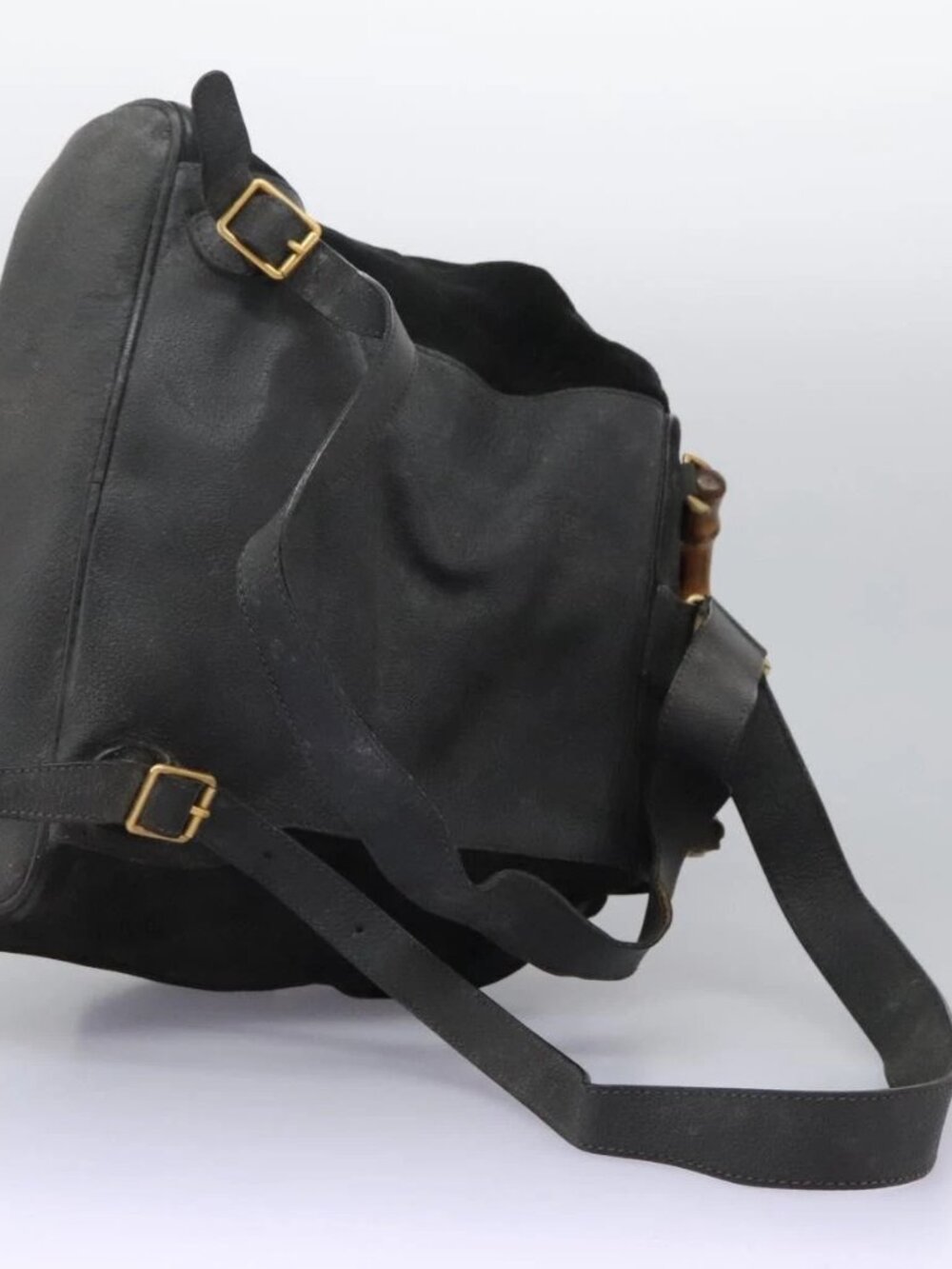 GUCCI Bamboo Backpack Suede Black Gold 003 1998 0016 Auth th6031 - Picture 12 of 16